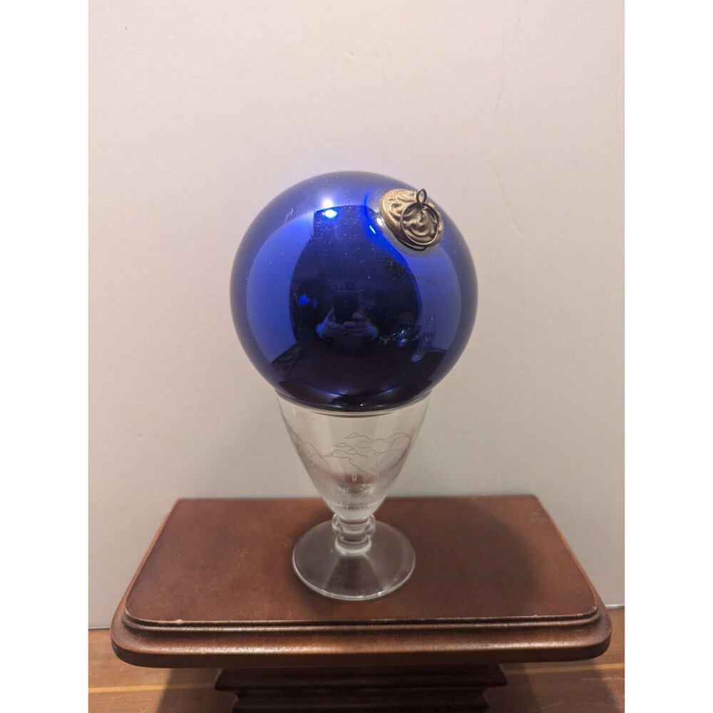 Antique Cobalt Blue Glass German Kugel 4" Christmas Ornament